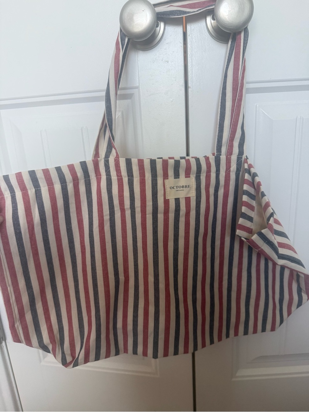 Octobre Striped Canvas Tote in Red, Navy & Cream
